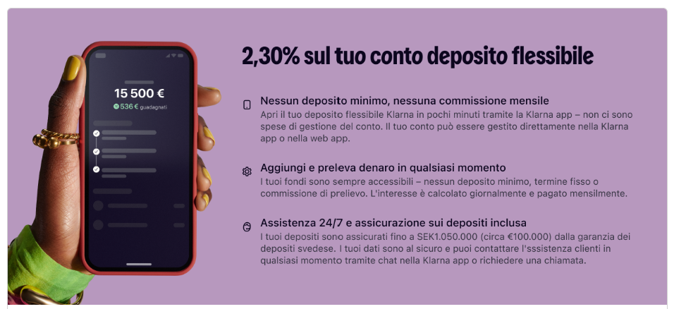 klarna conto deposito