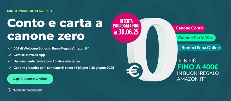 conto e carta a canone zero credit agricole