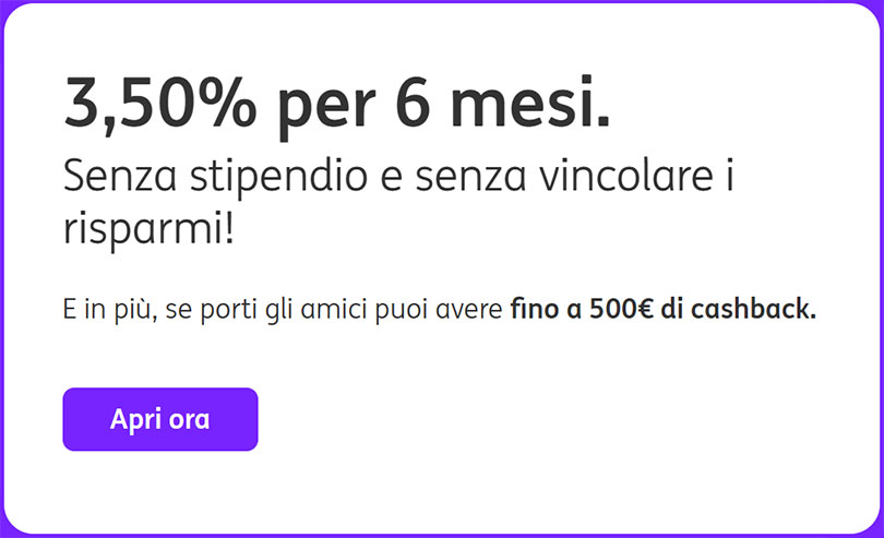 Il conto deposito di ING ti dà il 3,50% per 6 mesi