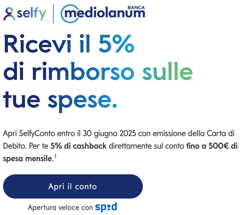 Ricevi il 5% di cashback sulle tue spese con SelfyConto
