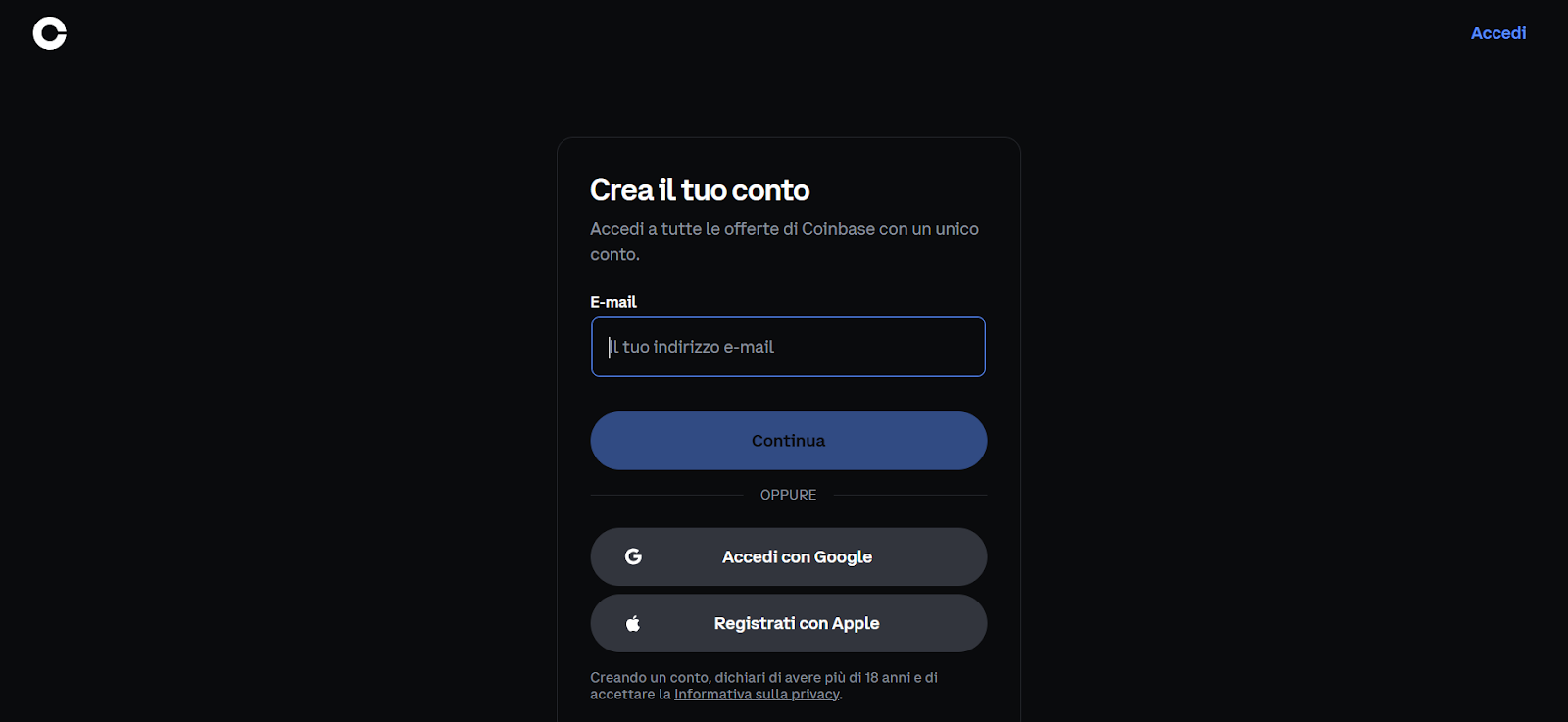 Coinbase creazione conto Coinbase creazione conto