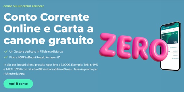conto online credit agricole promozione