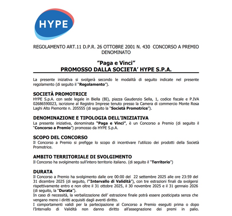 hype concorso paga e vinci