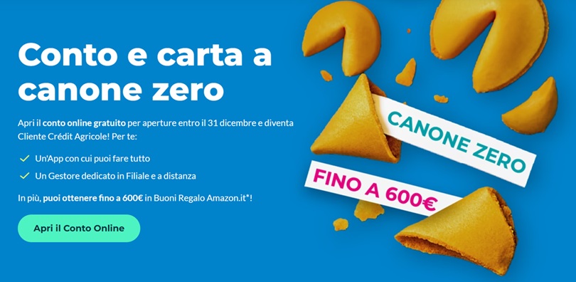 credit agricole conto e carta a canone zero