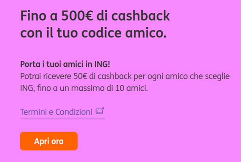 fino a 500 euro di cashback con ing