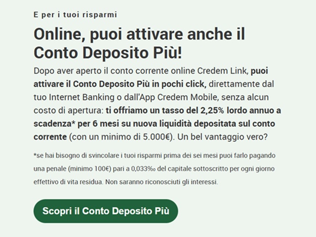 conto deposito piu risparmi credem