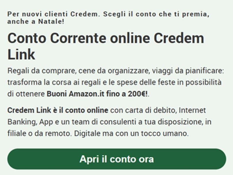 conto online credem link buoni amazon 200 euro